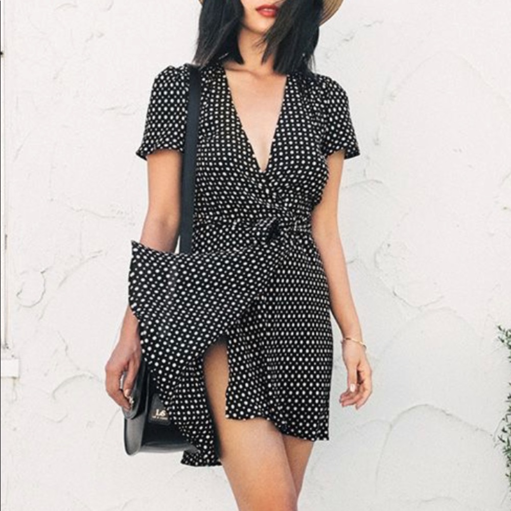 Reformation Penny Dress in Black Polka Dot XS